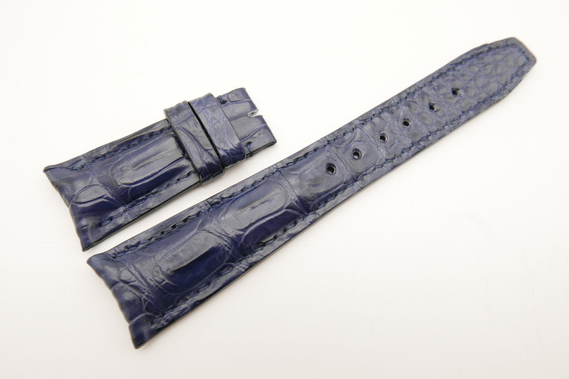 22mm/18mm Dark Navy Blue Genuine CROCODILE Skin Leather Curved End Deployment Strap For IWC #WT5011
