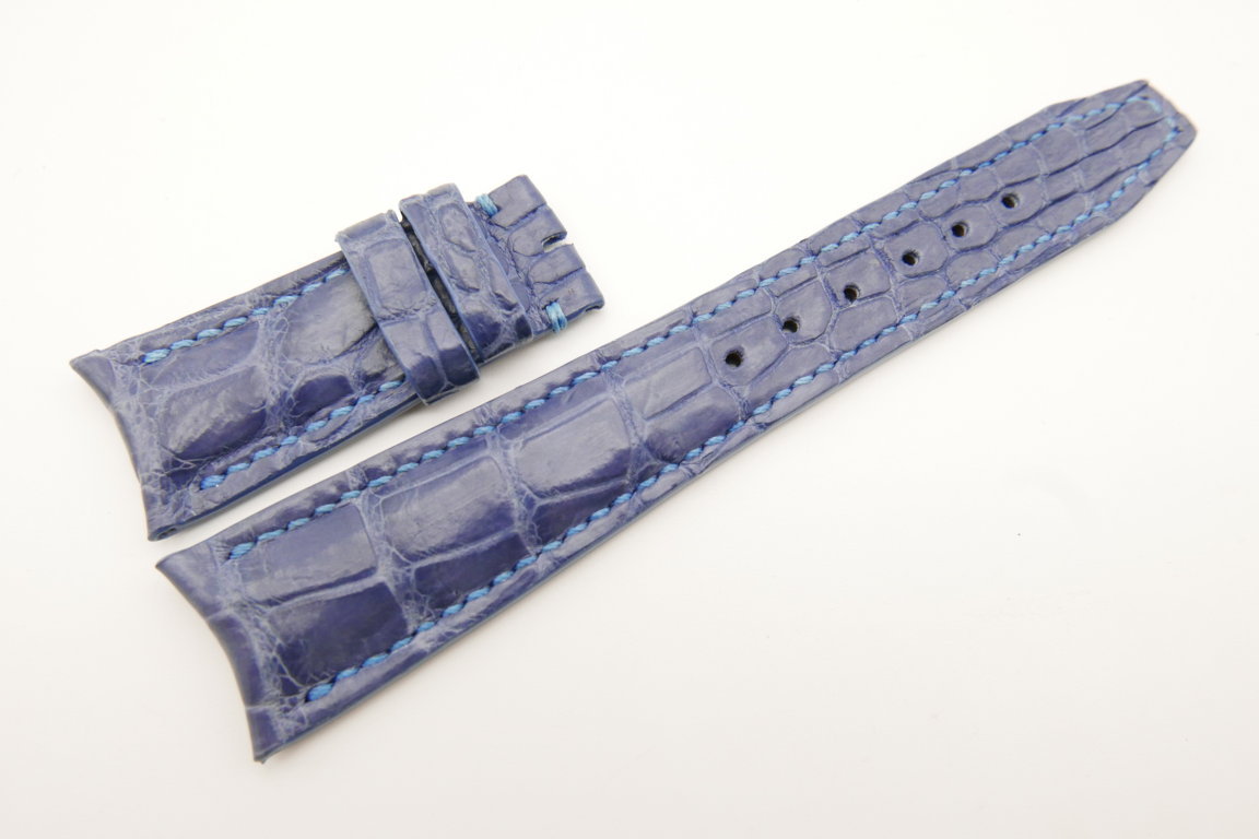 22mm/18mm Light Blue Genuine CROCODILE Skin Leather Curved End Deployment Strap For IWC #WT5016
