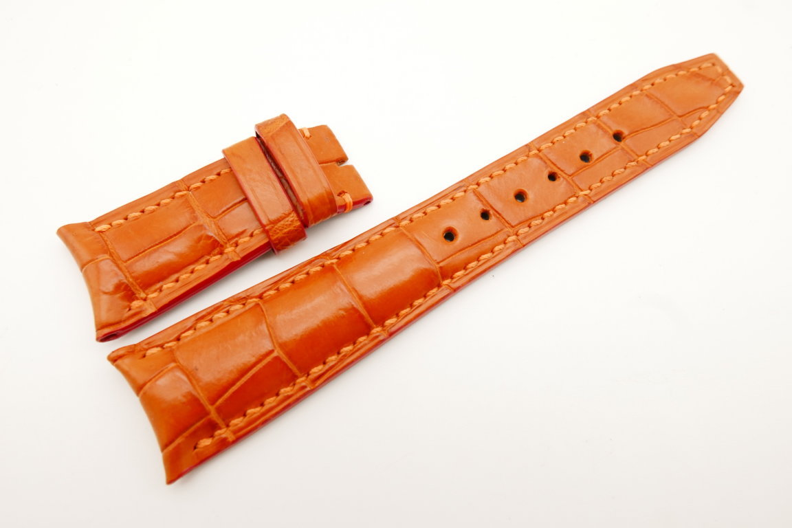 22mm/18mm Orange Genuine CROCODILE Skin Leather Curved End Deployment Strap For IWC #WT5017