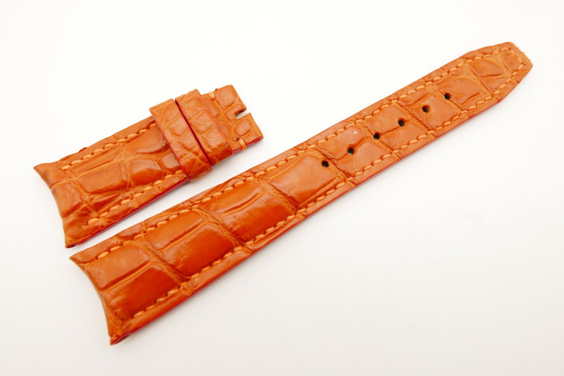 22mm/18mm Orange Genuine CROCODILE Skin Leather Curved End Deployment Strap For IWC #WT5018