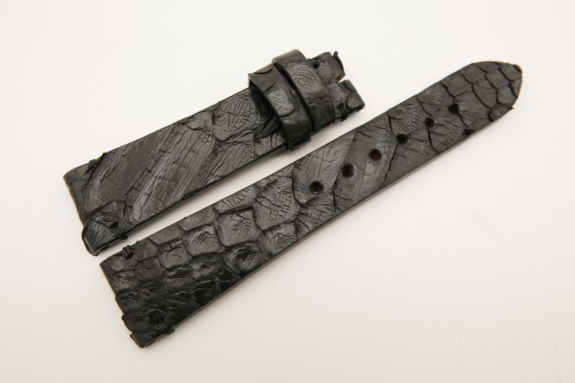 21mm/18mm Black Genuine PYTHON Skin Leather Watch Strap #WT5059
