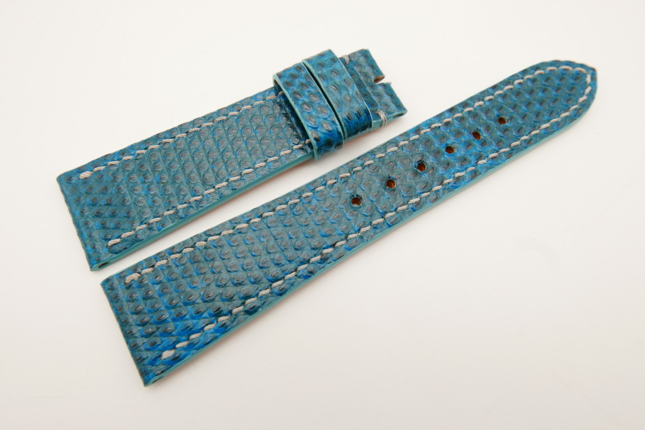 22mm/18mm Light Blue Genuine Lizard Skin Leather Watch Strap #WT5106