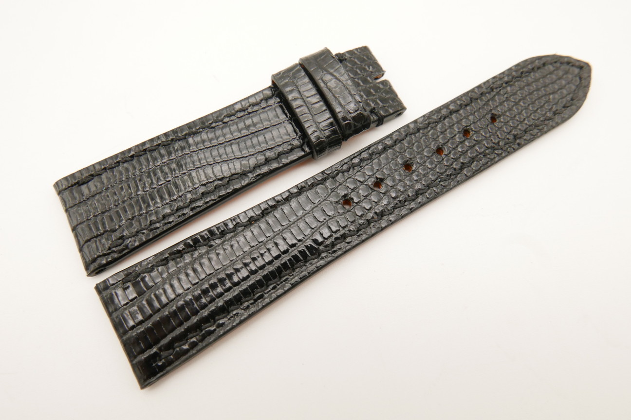 22mm/18mm Black Genuine Lizard Skin Leather Watch Strap #WT5107