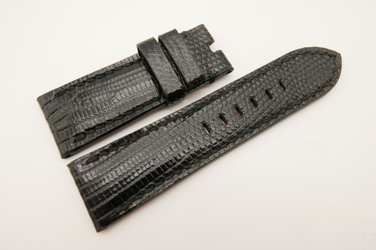 26mm/24mm Black Genuine LIZARD Skin Leather Watch Strap for Panerai #WT5129