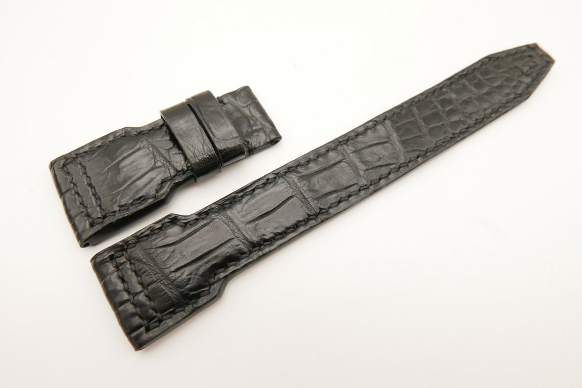 22mm/18mm Black Genuine Crocodile Skin Leather Watch Strap for IWC Pilot #WT5149