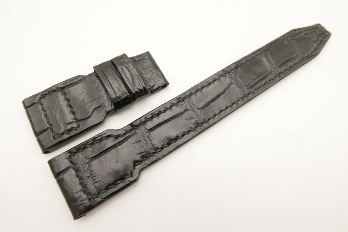 22mm/18mm Black Genuine Crocodile Skin Leather Watch Strap for IWC Pilot #WT5150