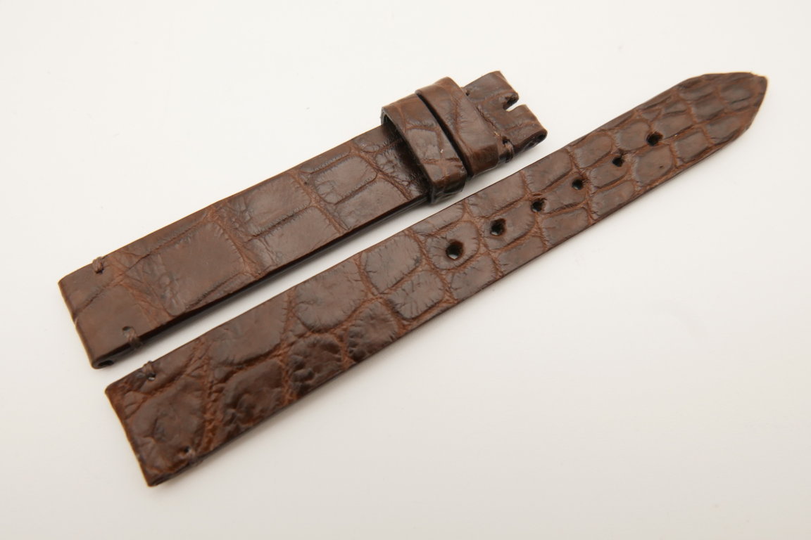 14mm/14mm Dark Brown Genuine CROCODILE Skin Leather Watch Strap Band #WT5180