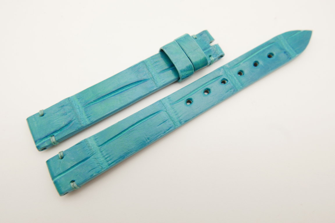 12mm/12mm Light Blue Genuine CROCODILE Skin Leather Watch Strap Band #WT5203