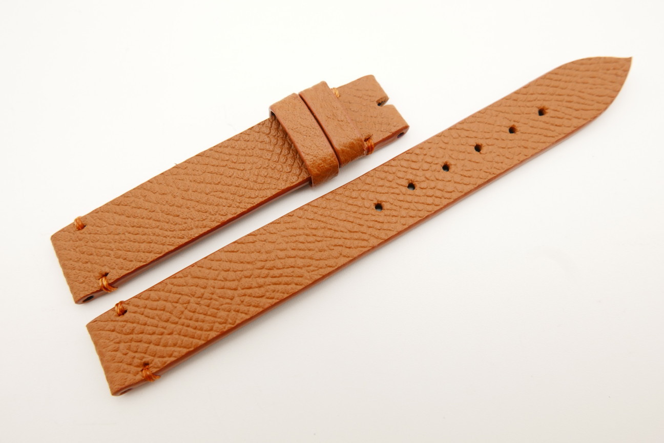 14mm/14mm Cognac Genuine EPSOM CALF Skin Leather Watch Strap Band #WT5288