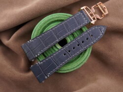 Gray Crocodile Leather Deployment Watch Strap With Quickswitch For Cartier Santos Medium, Large Model - CUSTOM MADE SERVICE CT2874
