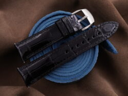 Glossy Black Crocodile Leather Curved End Watch Strap For Rolex Cellini - CUSTOM MADE SERVICE CT2881