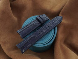 Navy Blue Crocodile Leather Curved End Watch Strap For JLC - CUSTOM MADE SERVICE CT2940