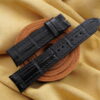 Black Crocodile Leather Curved End Watch Strap For JLC - CUSTOM MADE SERVICE CT2953