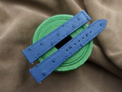 Blue Ostrich Quill Leather Deployment Strap With Quickswitch For Cartier Santos Medium, Large Model - CUSTOM MADE SERVICE CT3037