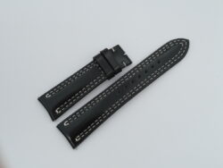 21mm/18mm Black Genuine Box Calf Skin Leather Curved End Watch Strap for JLC #WT14271