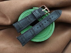 Black Nubuck Crocodile Leather Curved End Watch Strap For JLC - CUSTOM MADE SERVICE CT3127