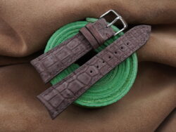 Brown Nubuck Crocodile Leather Curved End Watch Strap For JLC - CUSTOM MADE SERVICE CT3128