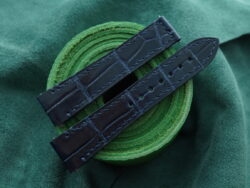 High Grade Glossy Navy Blue Crocodile Leather Deployment Watch Strap With Quickswitch For Cartier Santos Medium, Large Model - CUSTOM MADE SERVICE CT3220