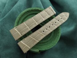 High Grade Glossy Beige Crocodile Leather Deployment Watch Strap With Quickswitch For Cartier Santos Medium, Large Model - CUSTOM MADE SERVICE CT3221
