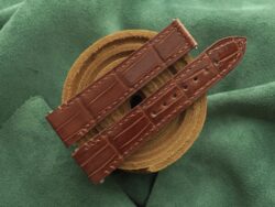 High Grade Glossy Cognac Crocodile Leather Deployment Watch Strap With Quickswitch For Cartier Santos Medium, Large Model - CUSTOM MADE SERVICE CT3225