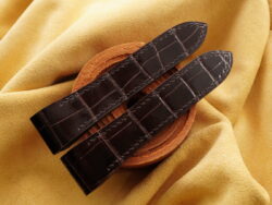 High Grade Glossy Dark Brown Crocodile Leather Deployment Strap For Santos 100, Santos XL size 20mm, 23mm - CUSTOM MADE SERVICE CT3256