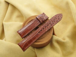 High Grade Glossy Cognac Crocodile Leather Watch Strap For Cartier Tank Solo, Tank Must, Tank Louis - CUSTOM MADE SERVICE CT3260